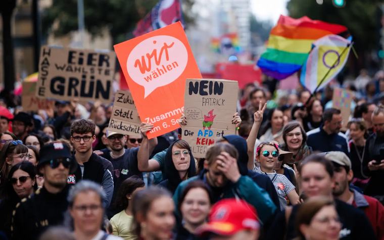 Thousands march for democracy ahead of eastern German vote