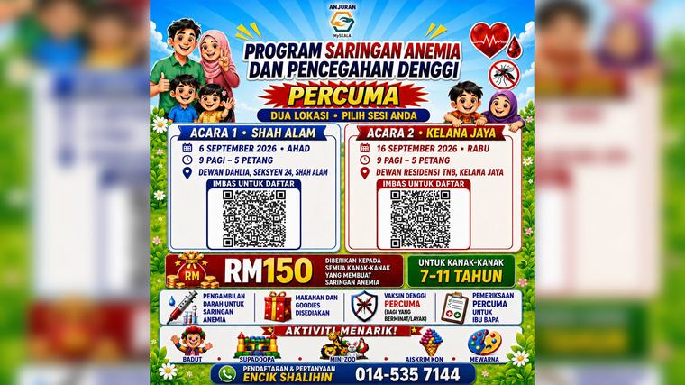 Saringan anemia percuma kanak-kanak, berpeluang dapat saguhati RM150